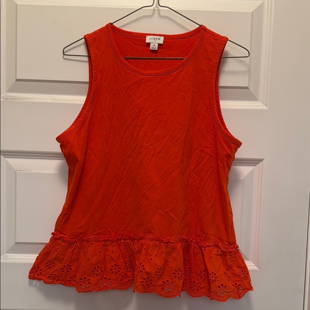 J. Crew Orange Sleeveless Tank Top with Crew Neck and Peplum Style